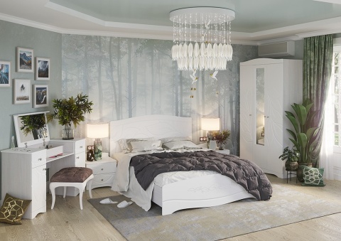 Спальный гарнитур Флора МДФ Белый софт/Ясень анкор светлый