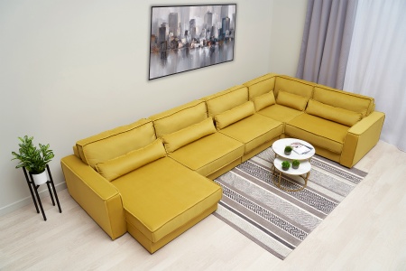 Диван п-образный тик-так Сохо горчичный