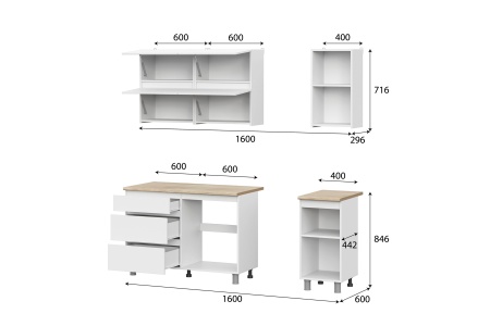 Кухня Грейс 1.6 м белый текстурный / дуб сонома