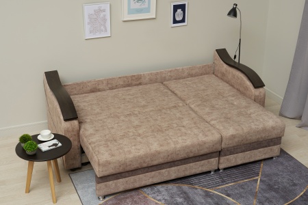 Диван угловой тик-так Милан бежевый / коричневый