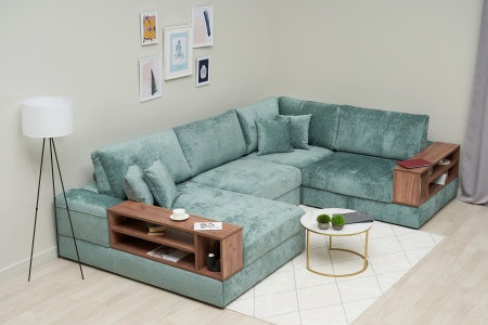 Диван п-образный пантограф Рон MODOOL XL с барами бирюзовый