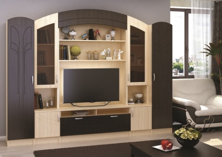 Стенка Мальта МДФ комп. 1 (ПН 711, ПН 712, ТВ 713) Венге/Дуб Белфорт