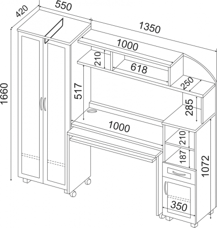 Детская стенка "Пятёрочка" (Ш-1900 х Г-420 х В-1660 мм)/Шимо Светлый
