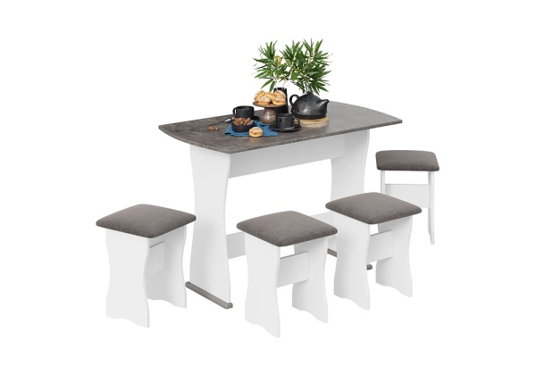 Обеденная группа тип 1 белый / ателье темный / искусственная замша Stone