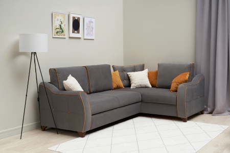 Диван угловой дельфин Френсис серый / желтый