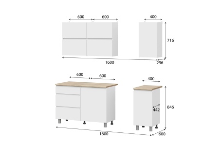 Кухня Грейс 1.6 м белый текстурный / дуб сонома