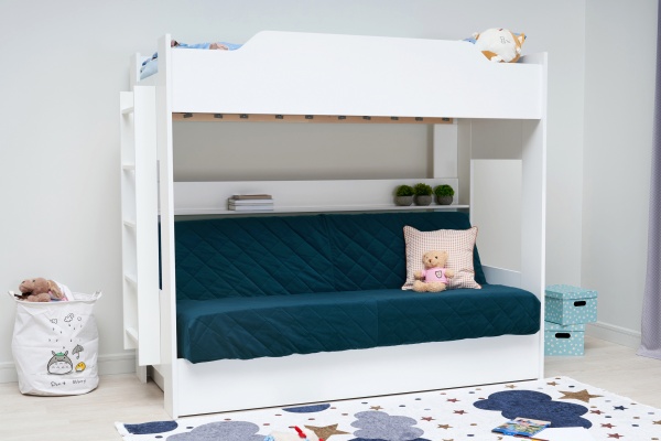 Двухъярусная кровать с диван-кроватью синий / белый