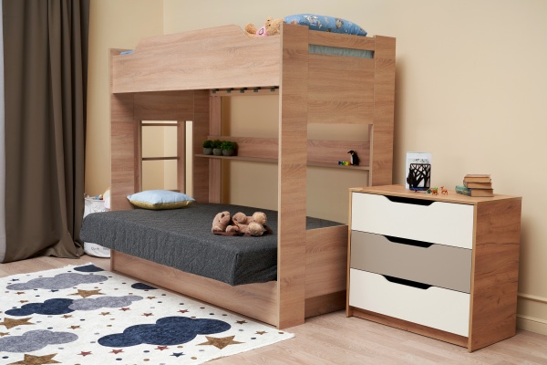 Двухъярусная кровать с диван-кроватью темно-серый / дуб сонома