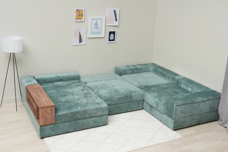 Диван п-образный пантограф Рон MODOOL XL с баром бирюзовый